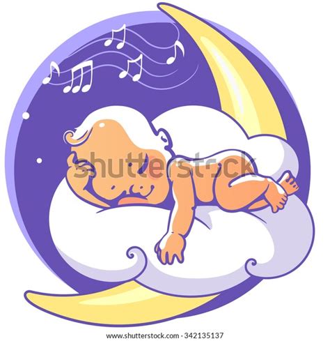 Cute Little Baby Sleeping On Moon Stock Vector Royalty Free 342135137