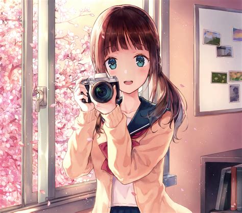 Hình Nền Anime Cô Gái Ký Tự Gốc Brunette Twintails Máy ảnh Mắt