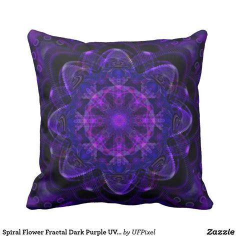 Spiral Flower Fractal Dark Purple Uv Pixel Throw Pillow In