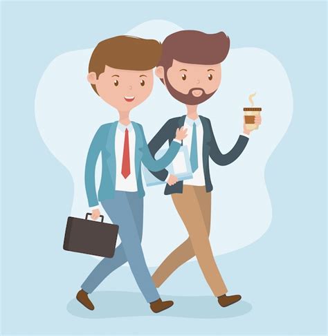 Free Vector Young Businessmen Walking Avatars Characters