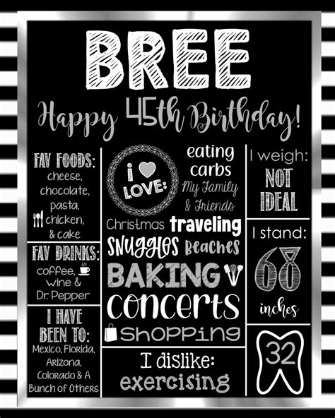 30th Birthday Black And White Chalkboard Sign Printable Etsy