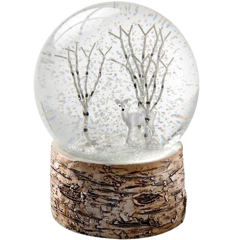 13cm Snow Globe Deer And Birch Trees With Birch Base Christmas