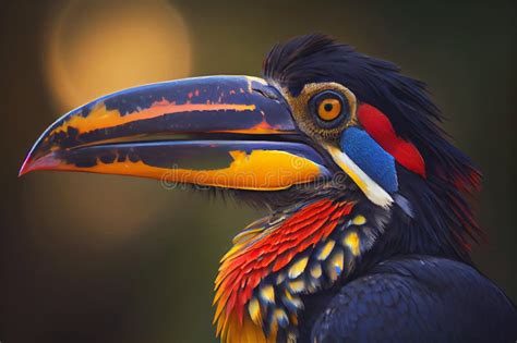 Colorful Fiery Billed Aracari Bird Toucan Stock Illustration