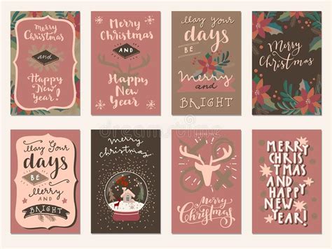 Merry Christmas And Happy Holidays Vintage Hand Drawn Greeting Cards