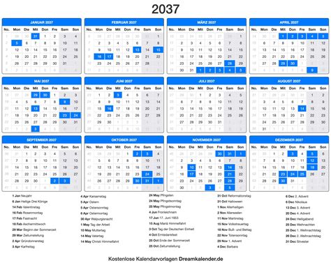Kalender 2037