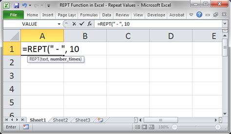 Rept Function In Excel Repeat Values