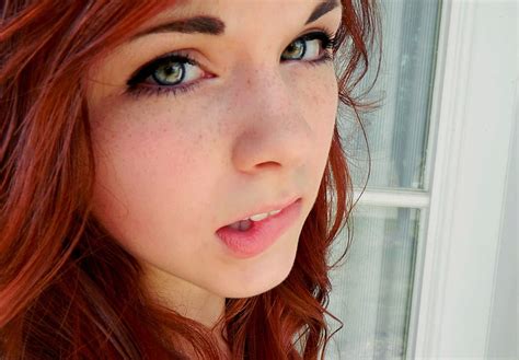 HD Wallpaper Redhead Women Green Eyes Face Freckles Biting Lip