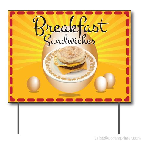 Breakfast Sandwiches Curbside Sign 24w X 18h Full Color Double Sid