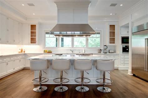 Island with white Leather Barrel Back Counter Stools ...