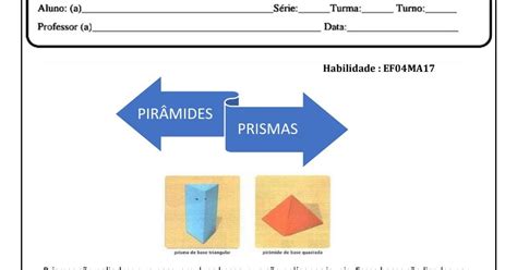 Geometria Pirâmides E Prismas Atividade De Matemática Para Trabalhar