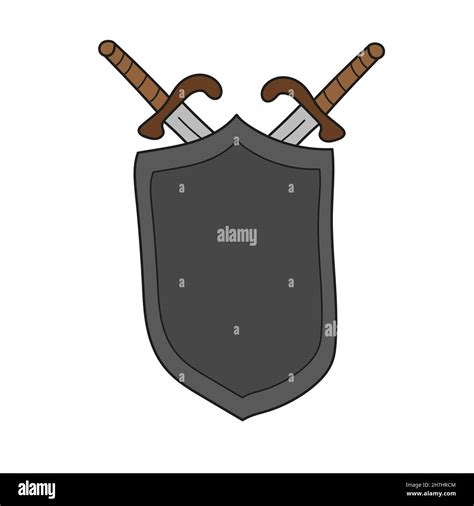 Simple Cartoon Icon Medieval Sword And Shield Vector Hand Drawn