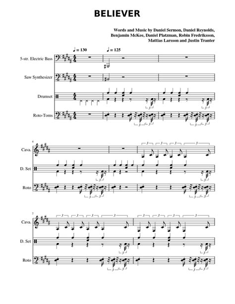 Believer Imagine Dragons Sheet Music For Drum Group Guitar Bass