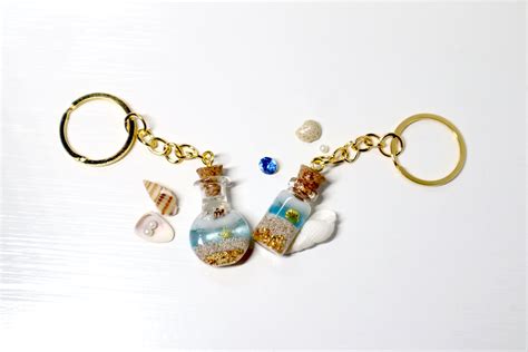 Sea Water In Message Bottle Keychain Etsy