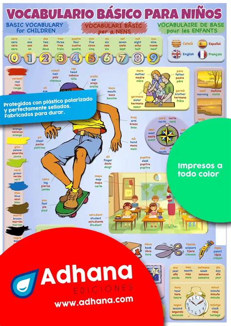Poster MultilingÜe Vocabulario BÁsico Para NiÑos Adhana Láminas Y