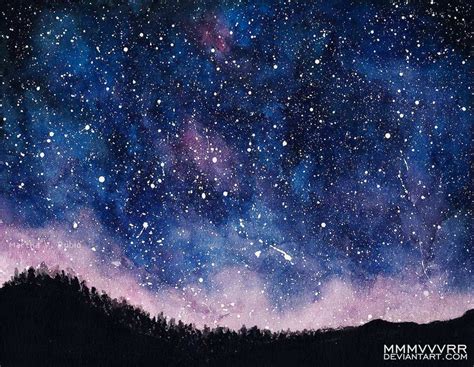 Cooling down the evening sky. Starry Sky Watercolor at PaintingValley.com | Explore ...
