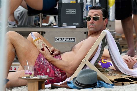 Jon Hamm In A Swimsuit Shooting Scenes For Mad Men