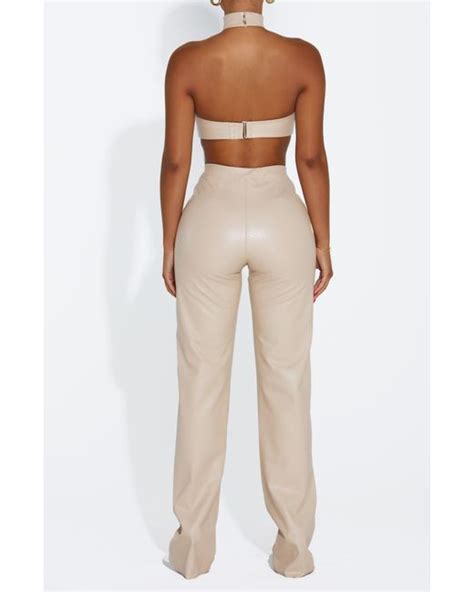 Naked Wardrobe Good Faux Leather Crop Top In Natural Lyst