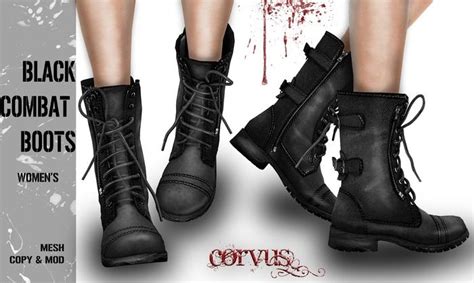 Corvus Black Combat Boots Combat Boots Sims 4 Cc Shoes Boots