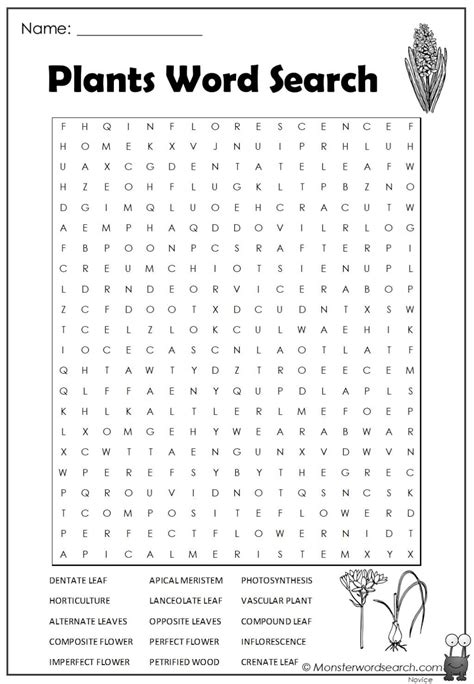 Plants Word Search Monster Word Search
