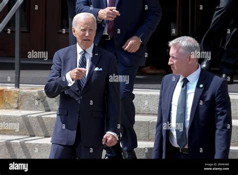President Joe Biden departs after paying respects to former