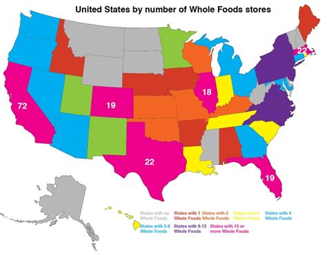 Maps On The Web United States By Number Of Whole Foods Stores Map