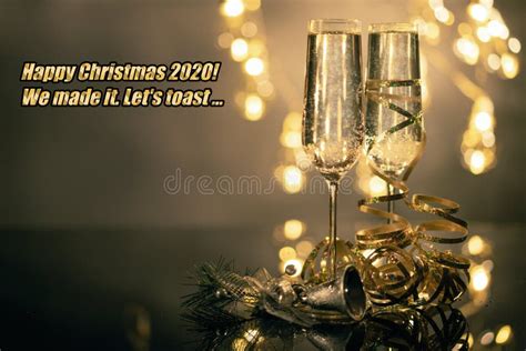 positive we made it let`s toast message christmas 2020 with pandemic stock image image of