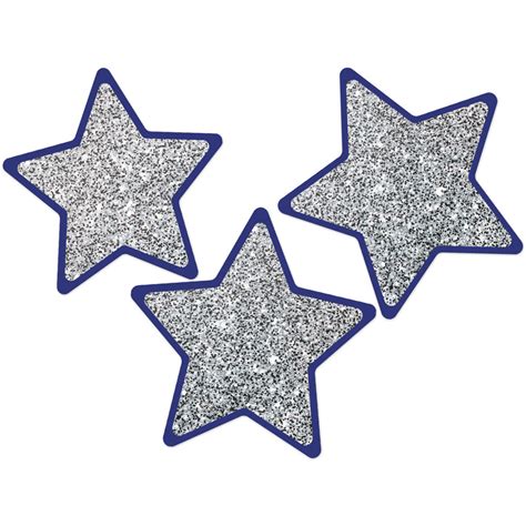Sparkle Shine Solid Silver Glitter Stars Cut Outs Classroom