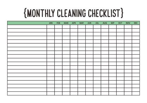 Blank Monthly Cleaning Checklist Printable Weekly House Cleaning