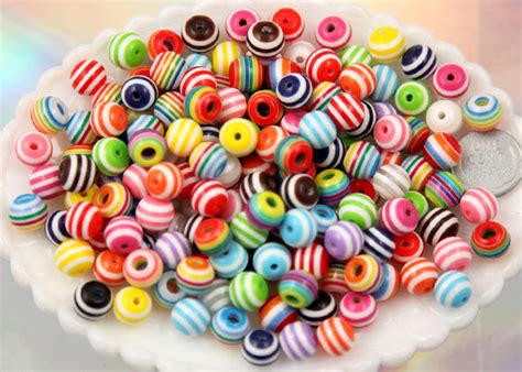 10mm Striped Resin Beads Mixed Color Small Size Beads 80 Pcs Set
