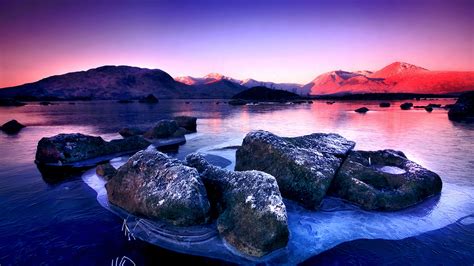 Rocks Colorful Colors Sky Clouds Lake Winter Mountains Nature