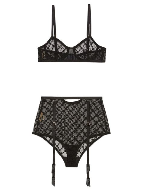 Gucci Love Parade Sheer Interlocking Logo Lingerie Set In Black Lyst