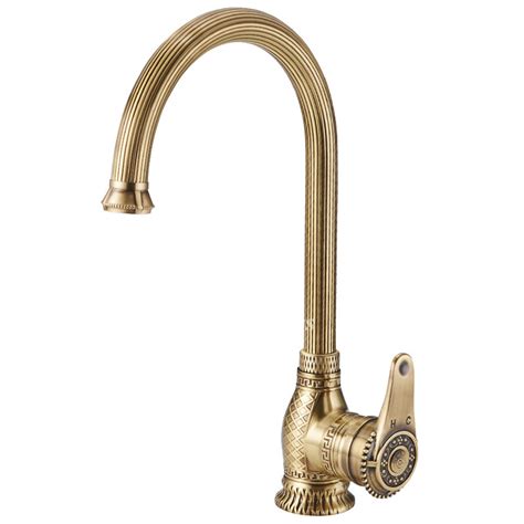 The most common materials used for bathroom faucets are brass, zinc, stainless steel. LTJ Luxury Antique Brass Bathroom Faucet Gold Gooseneck Carved