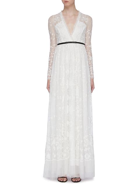 Eleanor Floral Embroidered Mock Wrap Tulle Gown By Needle And Thread