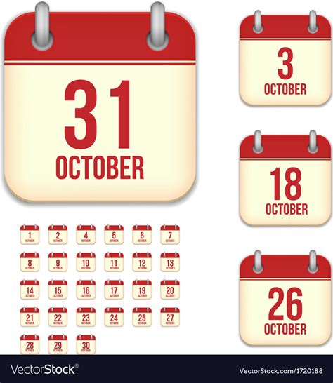 October Calendar Icons Royalty Free Vector Image