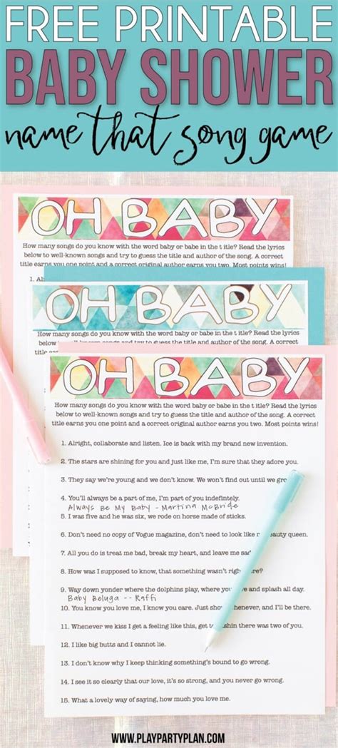 Free Printable Baby Shower Songs Guessing Game Play Party Plan