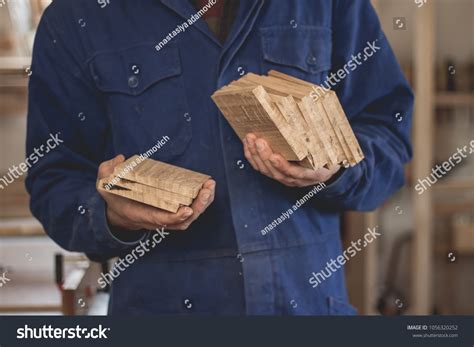 Man Holding Stack Wooden Planking Blanks Stock Photo Edit Now 1056320252