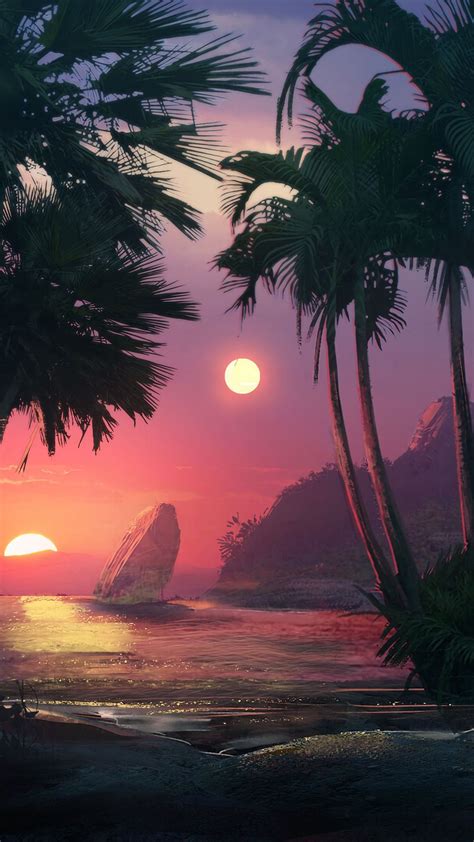 Fantasy Tropical Island Sunset 4k Wallpaper