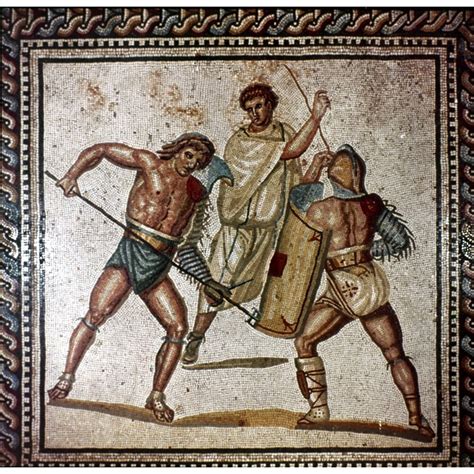 Roman Gladiators Nroman Mosaic Of A Gladiatorial Combat Poster Print