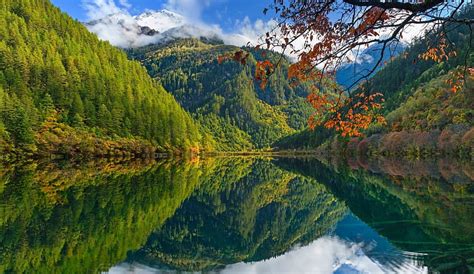 Autumn Lake Forest Fall Bonito Clouds Lake Leaves Calm