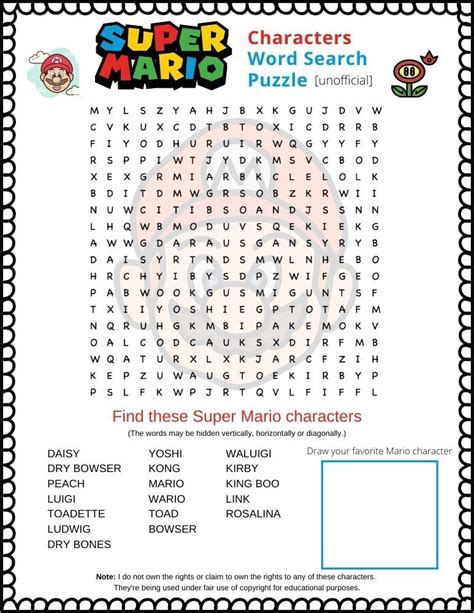 Super Mario Word Search Puzzle It Is A Printable Pdf Featuring 18