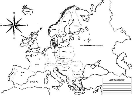 Pinto Dibujos: Mapa de Europa con nombres para colorear