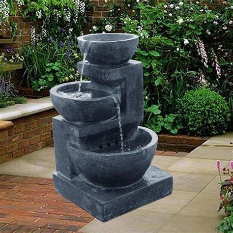 Solar Powered Charcoal Fountain Water Feature With Led Lights Water