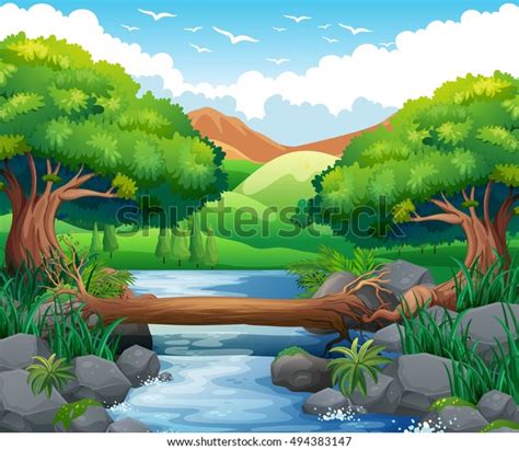 Scene River Through Forest Illustration Stock Vector Royalty Free