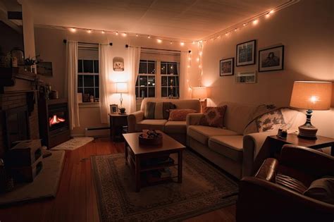 Premium Photo Cozy Living Room With Warm Lighting And Cozy Blankets