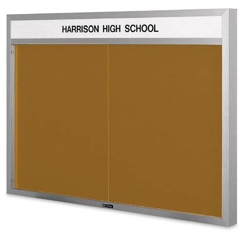 Claridge Cork Bulletin Board Cabinet With Sliding Doors 36 X 60 Tan Cork With Head Panel