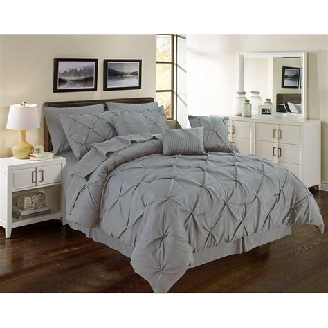 Pintuck Gray 11 Piece Comforter Set Over Sized Pinch Pleated Bedding