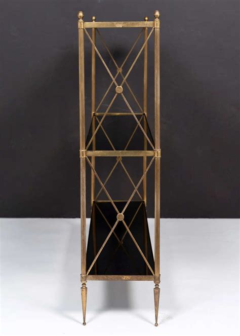 Has three compartments with hinged door that opens and shuts easily. French Maison Jansen Vintage Brass and Glass Shelf Console ...
