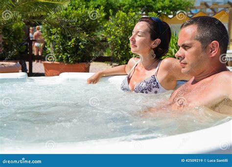 Happy Couple Relaxing In Hot Tub Vacation Stock Image Image Of Fresh Jacuzzi 42509219