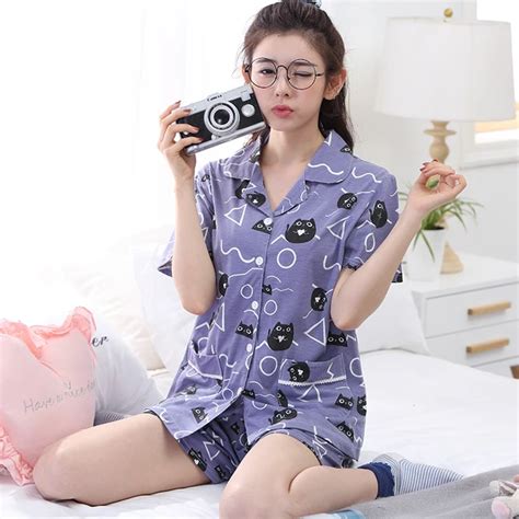 Buy Cute Character Owl Pajamas Sets Sexy V Neck Women Short Sleeve Clothes For