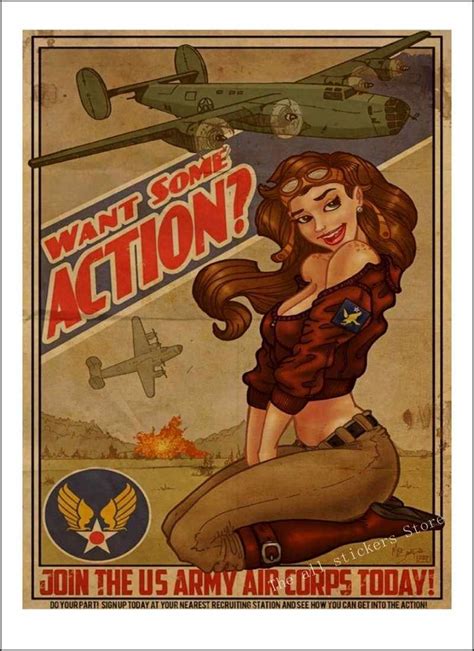 World War Ii Pinup Girls Classic Retro Kraft Paper Poster Sexy Girl